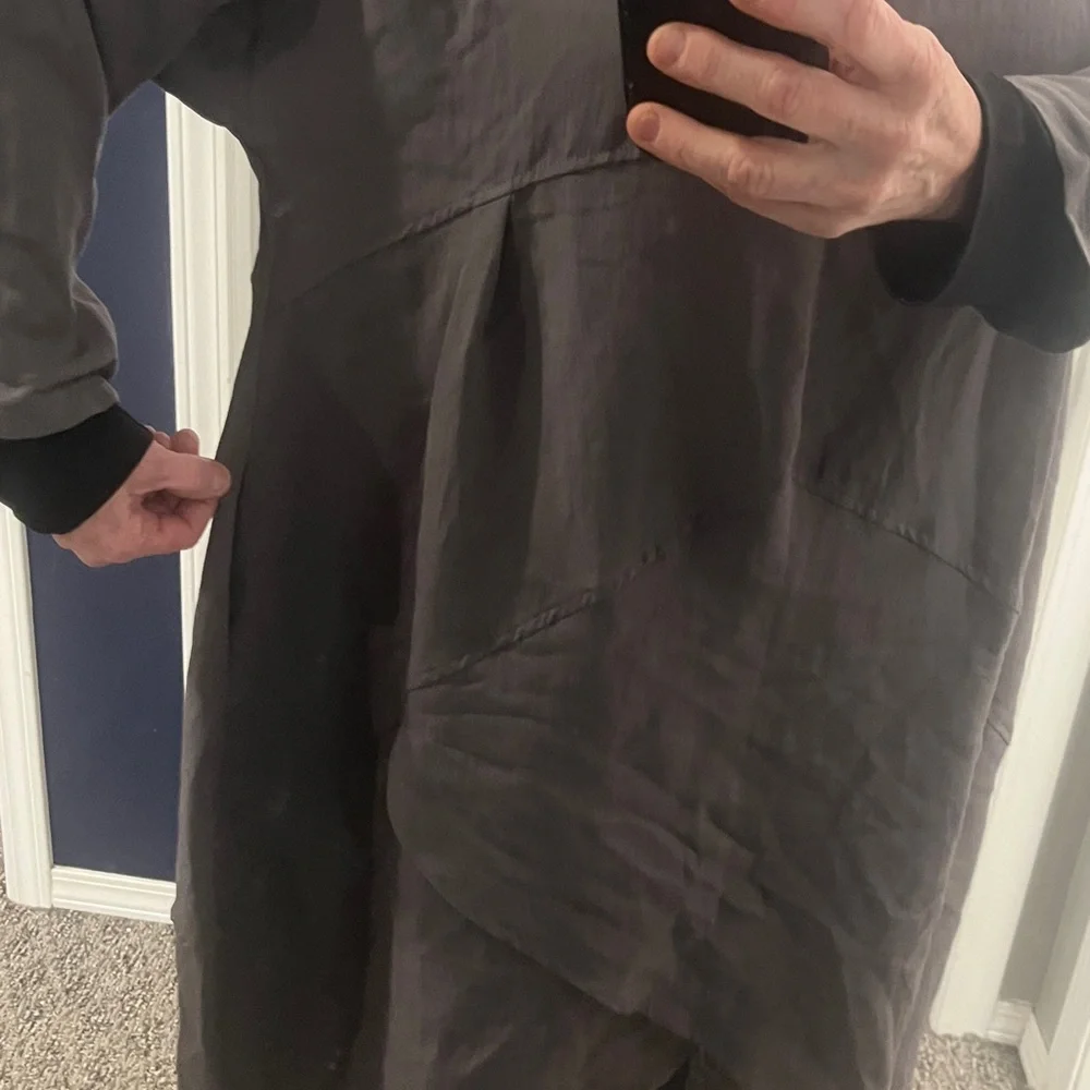 Oversized Long Sleeve Tunic Dress in Charcoal - Picture 2 of 6